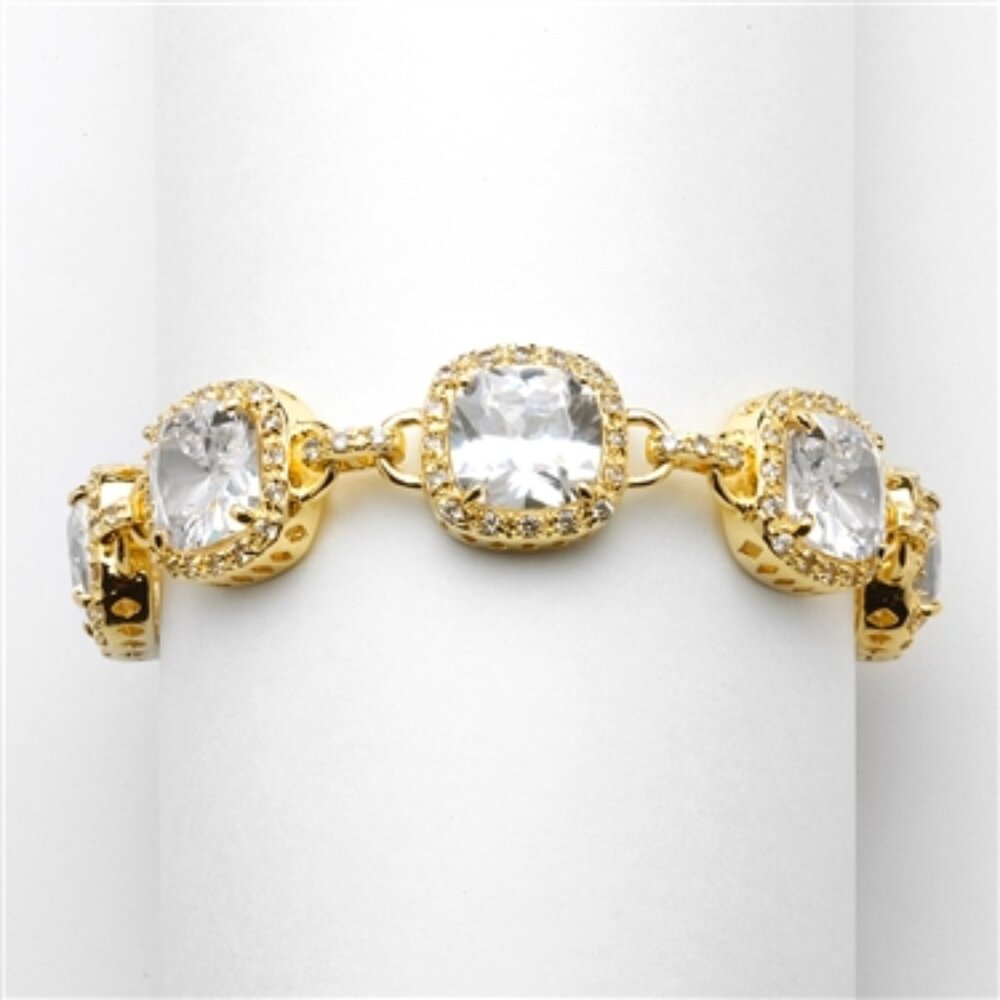 Mariell Gold 7" Length Cushion-Cut CZ Bracelet
